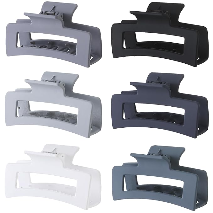 Sisiaipu 6 Pack Hair Clips, 3.5 Inch Medium Hair Claw Clips for Women and Girls - Grey