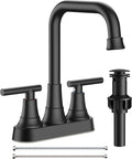 FORIOUS RV Bathroom Sink Faucet 2 or 3 Hole Matte Black, 4 Inch Cenerset Bathroom Faucet with Pop-up Drain for Vanity Restroom and Supply Lines, 2-Handle Design
