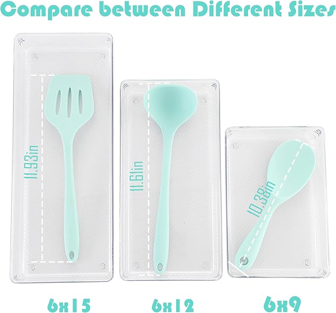 ihomecooker 3 Pack Large Clear Plastic Drawer Organizer Tray Cutlery Utensil Makeups Drawer Organizers 15" X 6"