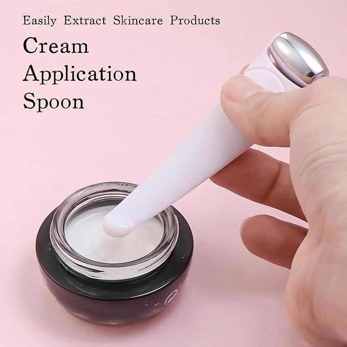 KINTEGOOD Mini Ice Roller for Face and Eyes, Portable Stainless Steel Facial Massage Tool with Cream Spoon for Travel, Dark Circles and Puffiness Relief, White