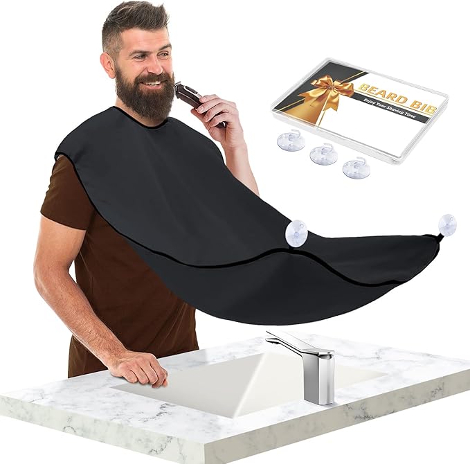 Father's Day Gifts from Daughter Son Wife, Beard Bib Hair Catcher for Sink, Beard Cape Trimming Catcher, Gifts for Men Dad Husband, Waterproof Non-Stick Beard Trimmer with 4 Suction Cups(White)