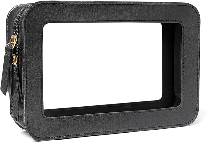 FFpaw Clear Makeup Bag Organizer, TSA Approved Portable Travel Toiletry Bag Clear Cosmetic Bag Case Small Make Up Bag Mini Makeup Pouch for Purse Car Essentials for Women Men (Black)