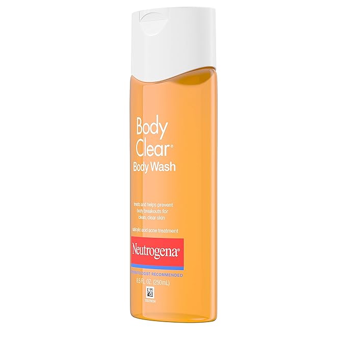 Neutrogena Body Clear Acne Body Wash, 2% Salicylic Acid Acne Medication, Oil-Free & Glycerin for Breakouts on Back, Chest & Shoulders, Non-Comedogenic, Gentle on Skin, Unscented, 8.5 Fl Oz, 3 Pack