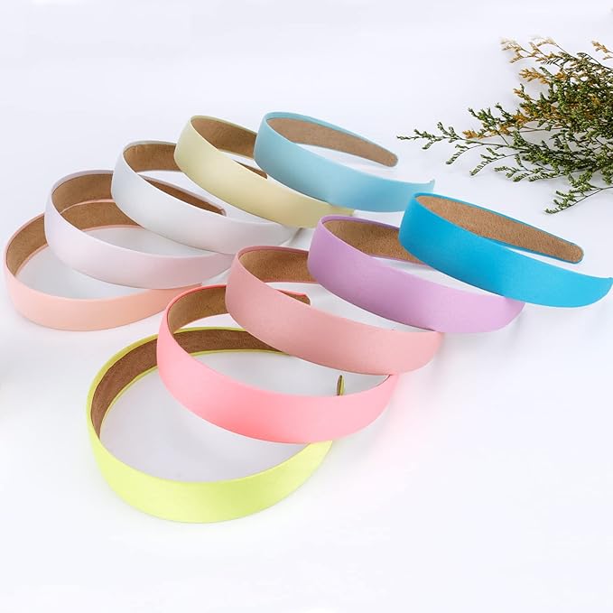 Wecoe Headbands, 10 Pack Satin Headbands Women 1.3 Inch Wide Non Slip Fashion Headbands, Hair Bands for Girls DIY Short Hair Accessories, Plain Headbands in White, Pink, Purple, Blue, Colorful