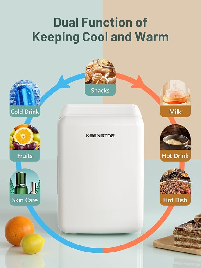 KEENSTAR 4L/6 Can Skincare Mini Fridge, Cooler & Warmer Mini Fridge for Bedroom, Cosmetics, Office, Dorm & Car, Portable Personal Refrigerator for Cosmetics, Skincare & Food (White)