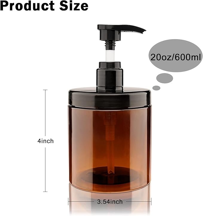 Hethyo Pump Bottle Dispenser 3 Pcs 600ml/20oz Refillable Plastic Pump Bottles Wide Mouth Jar Style BPA Free Empty Pump Bottles Bathroom Shower Containers for Lotion Shampoo Conditioner (Brown)