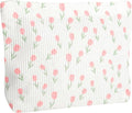 Ksriylm Cute Floral Makeup Pouch for Women Small Make Up Bag for Purse Zipper Initial Makeup Cosmetic Bags Pouches for Purse Aesthetic Travel Toiletry Bags, Pink Rose
