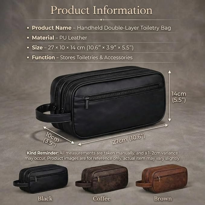 Men’s Toiletry Bag Travel Dopp Kit–double-deck Leather Water-Resistant Shaving Organizer Large Capacity, Double Compartments & Inner Pockets for Grooming, Bathroom & Gym Trip Toiletry Case(Coffee)
