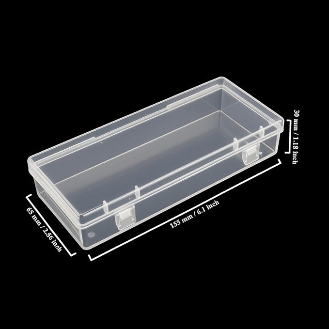 6 Pack Rectangular Clear Plastic Storage Containers Box with Hinged Lid for Beads and Other Small Craft Items (6.1 x 2.56 x 1.18 inch)
