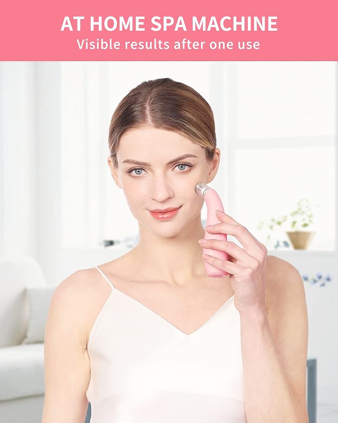 NEWDERMO 2-in-1 Microdermabrasion Machine for Facial, Diamond Microdermabrasion Device USB Rechargeable - Advanced Home Facial Treatment Machine (Pink)