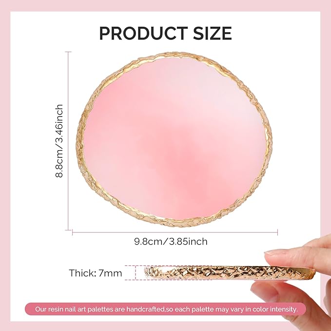 MelodySusie 1PC Round Shape Resin Nail Art Palette, Professional Color Mixing Board for Gel Polish, Acrylics, Pigment Blending, Salon and DIY Makeup Artist Tool, Pink