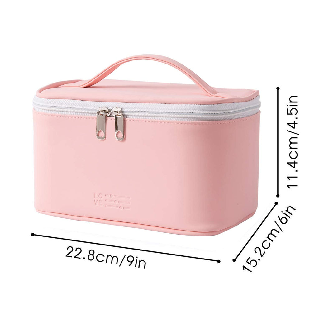 Meiyuuo Travel Makeup Bag for Women, PU Leather Cosmetic Bag, Light Pink