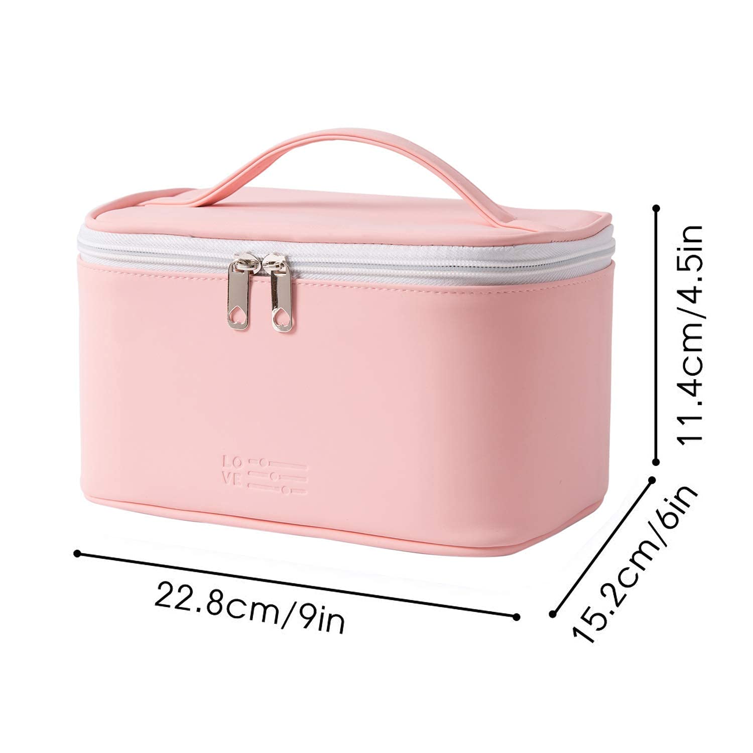 Meiyuuo Travel Makeup Bag for Women, PU Leather Cosmetic Bag, Light Pink