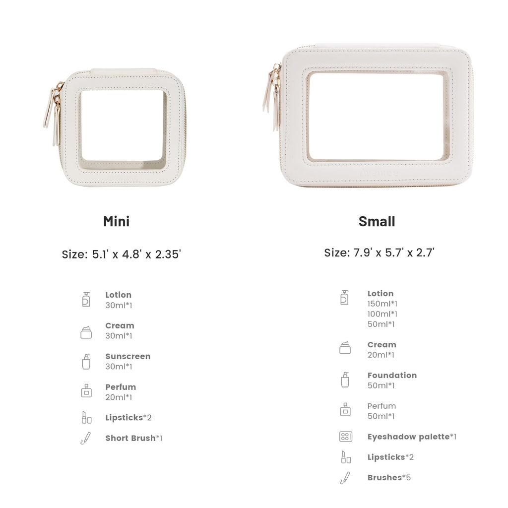 Aveniee Clear Makeup Bag Set (2-Piece Mini & Midi) - Travel Toiletry Organizer for Women, Waterproof Cosmetic Pouch & Car Accessory for Travel Size Toiletries, White