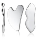 Gua Sha Facial Tools, 3 in 1 Stainless Steel Metal Guasha & Eye Cream Applicator Facial Sculpting Tool Set Eye Massager Lymphatic Drainage for Face Neck (Gift Box Set)(Boxed 2, Count, 3)