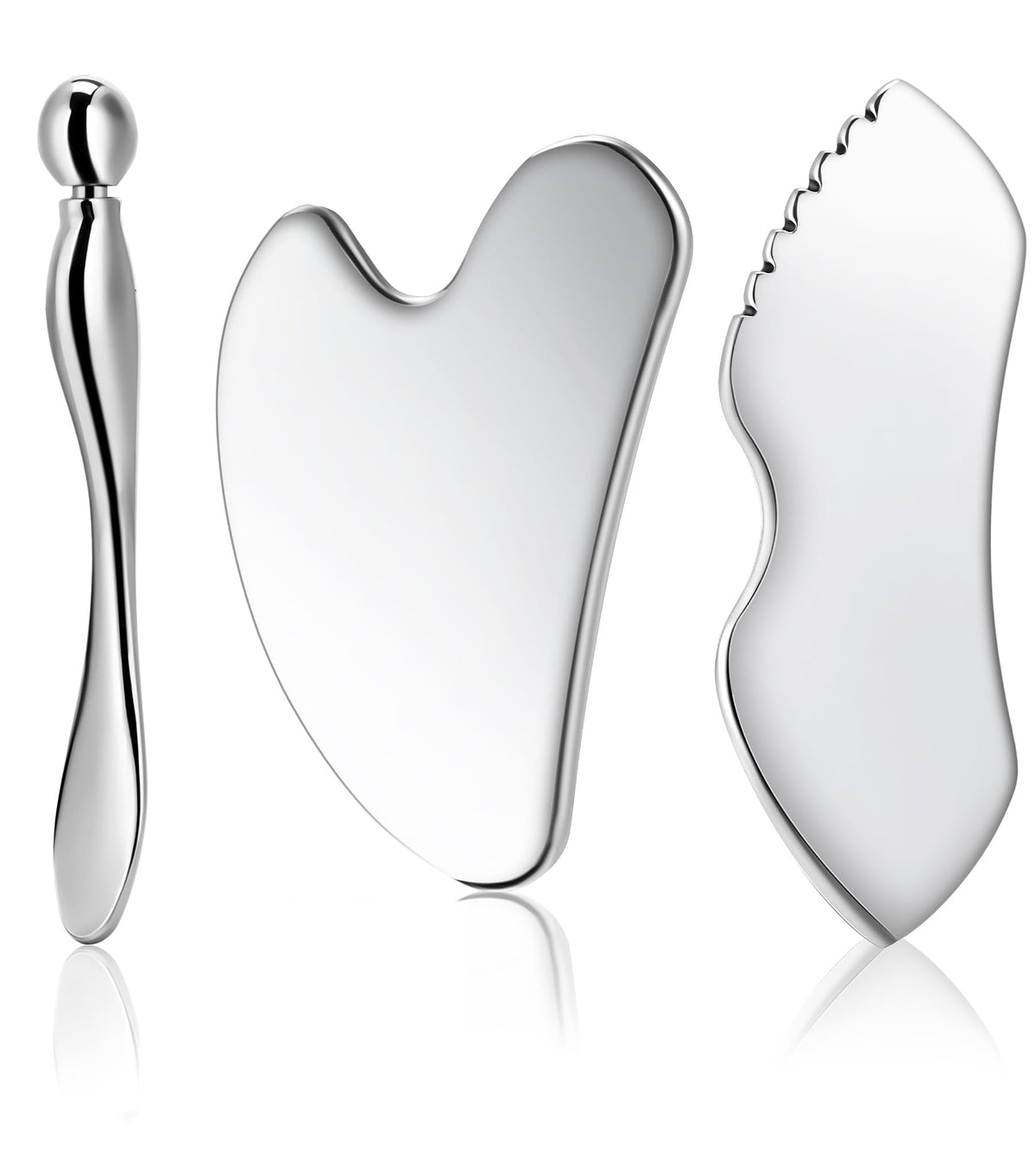 Gua Sha Facial Tools, 3 in 1 Stainless Steel Metal Guasha & Eye Cream Applicator Facial Sculpting Tool Set Eye Massager Lymphatic Drainage for Face Neck (Gift Box Set)(Boxed 2, Count, 3)