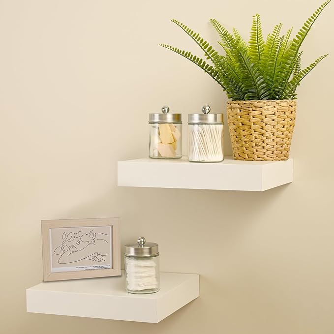 SheeChung 2-Pack Qtip Holder Dispenser - Glass Apothecary Jars with Rust-Proof Stainless Steel Lids - Modern Farmhouse Bathroom Vanity Organizer for Cotton Swabs, Balls, Pads(Brushed Nickel,2Pack)