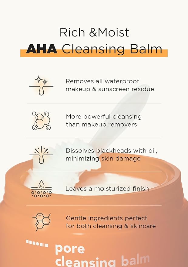 Hanskin AHA Pore Cleansing Balm – Korean Melting Balm Cleanser, Gentle Makeup Remover for Dry, Dull Skin | Solid-to-Oil Cleanser with AHA & Nourishing Oils | K-Beauty | 2.82 oz