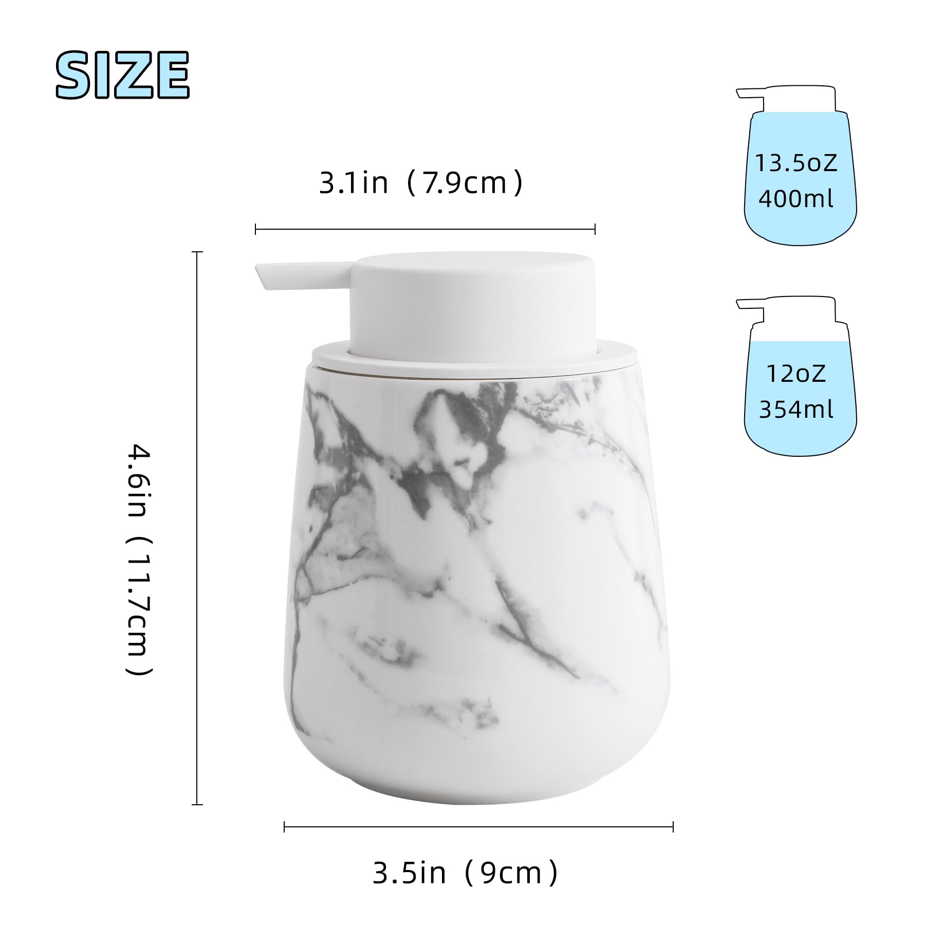 Agyiuns soap Dispenser Ceramic foaming soap Dispenser with Easy-to-Press Pump for Bathroom 12 oz refillable Liquid Hand soap Dispenser for Hand sanitizers, lotions
