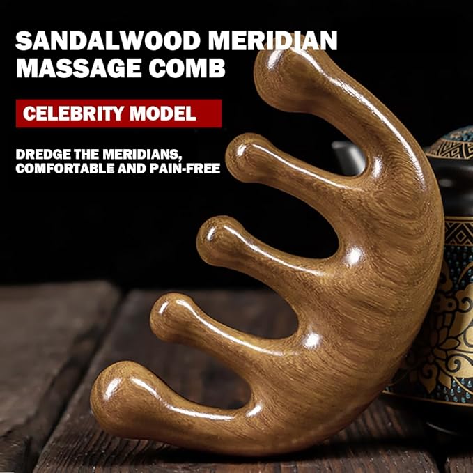 Cureder Wooden Scalp Massager - Handmade 100% Natural Green Sandalwood Wide Tooth Combs - Wood Massage Comb & Sandalwood Comb for Luxurious Hair Care