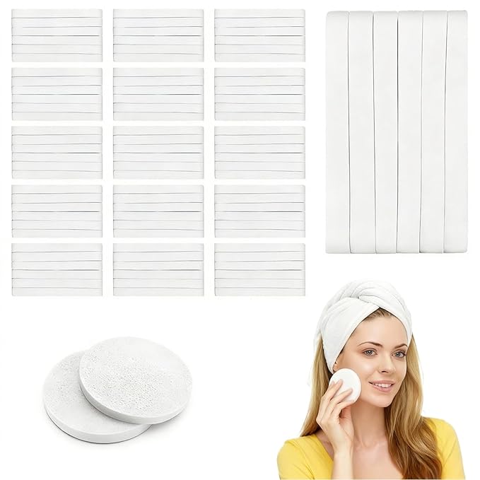 KarsJeGu 120 PCS Compressed Facial Sponges, Natural Cellulose Face Cleaning Pads, Professional Spa-Grade Makeup Remover Sponges for Daily Cleansing,Compact Travel-Friendly Skincare Essentials (White)