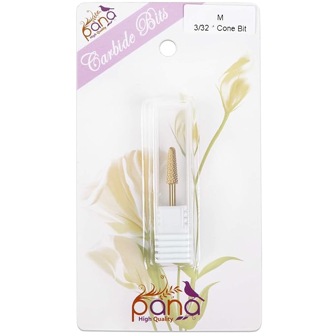 USA PANA Professional 3/32" Shank Size - Cone Shape Carbide Bit - Nail Drill Bit for Manicure Pedicure Tools Dremel Machine - Gold, Silver (Medium, Gold)