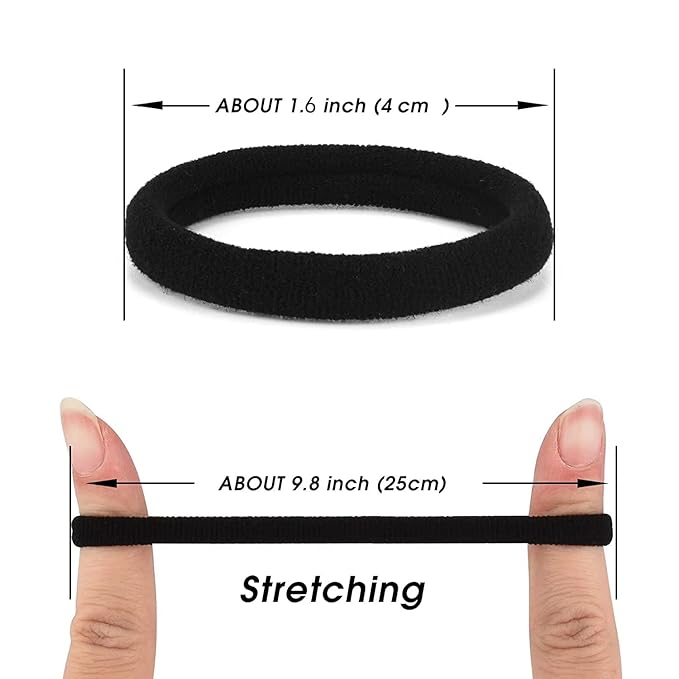 iFwevs 50PCS Black Hair Ties,Cotton Seamless Ponytail Holders,No Damage Elastics Hair Bands for Thick Heavy &Curly Hair
