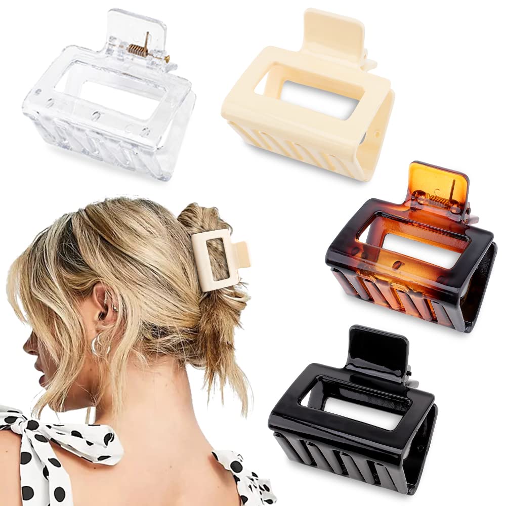 4 Pack Banana Claw Clips for Thin Medium Hair - 2" Square Cute Acrylic Hair Clips for Women