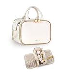 Prite Large Makeup Bag, Waterproof Travel Cosmetic Case with Brush Holder