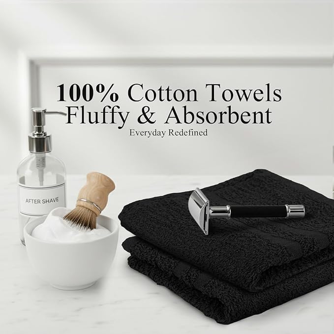 STF Linen Hand Towels Pack of 40, 100% Cotton, 16 x 27 Inches, Highly Absorbable, Facial, Gym, Hair & Face Towels in Black
