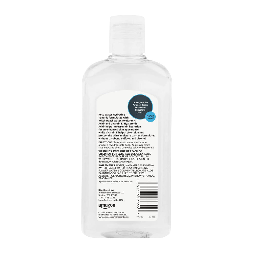 Amazon Basics Rose Water Hydrating Facial Toner, Alcohol Free, 16 fl oz