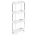 MELDEVO 4 Tier Slim Storage Cart Mobile Shelving Unit Organizer Slide Out Storage Rolling Utility Cart Tower Rack for Kitchen Bathroom Laundry Narrow Places, Plastic & Stainless Steel, White