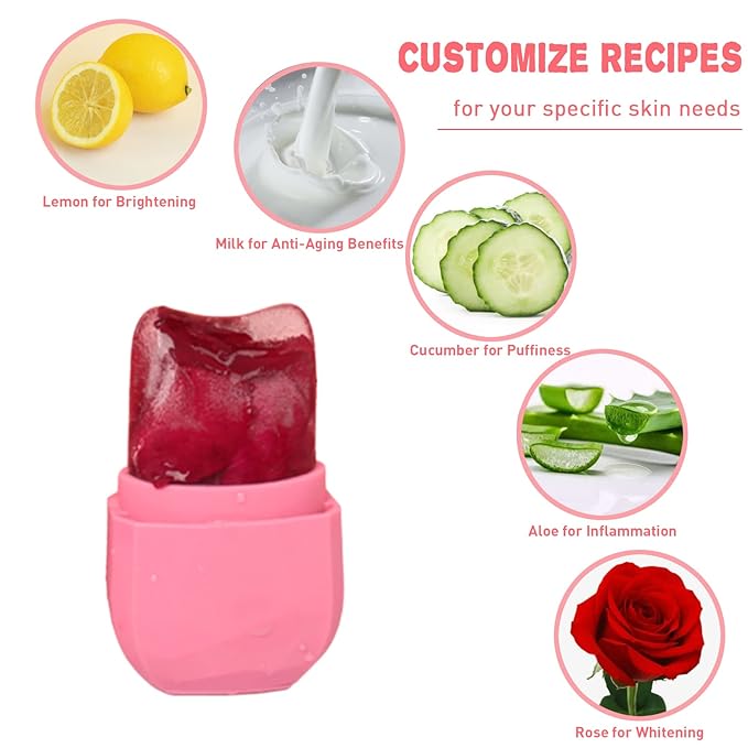 Ice Roller and Gua Sha Set for Face, Eyes and Neck - Skin Care Beauty Tools to Brighten Skin and Enhance Natural Glow (Pink)