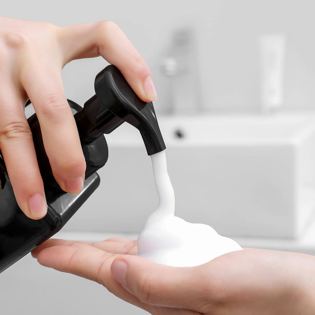 Foaming Soap Dispenser, 15oz Plastic Refillable Pump Bottle, 2 Pack, Black