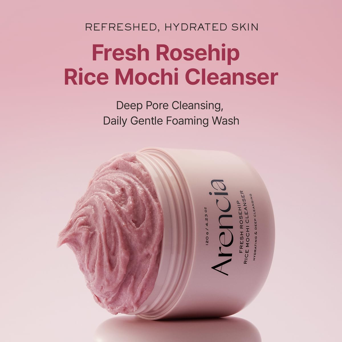 Arencia Rosehip Rice Mochi Face Cleanser & Daily Scrub - Moisturizing, Exfoliating & Deep-Cleansing - All Skin Types with Rice Powder & Rice Water (4.23oz)