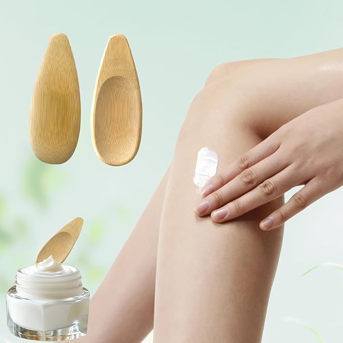 QVEEQ 2pcs Deodorant Cream Applicators, Multi-Functional Bamboo Scoop for Natural Deodorant, Skincare Cream, Face Mask - Smooth Surface, Double Head Design, Reusable & Eco-Friendly