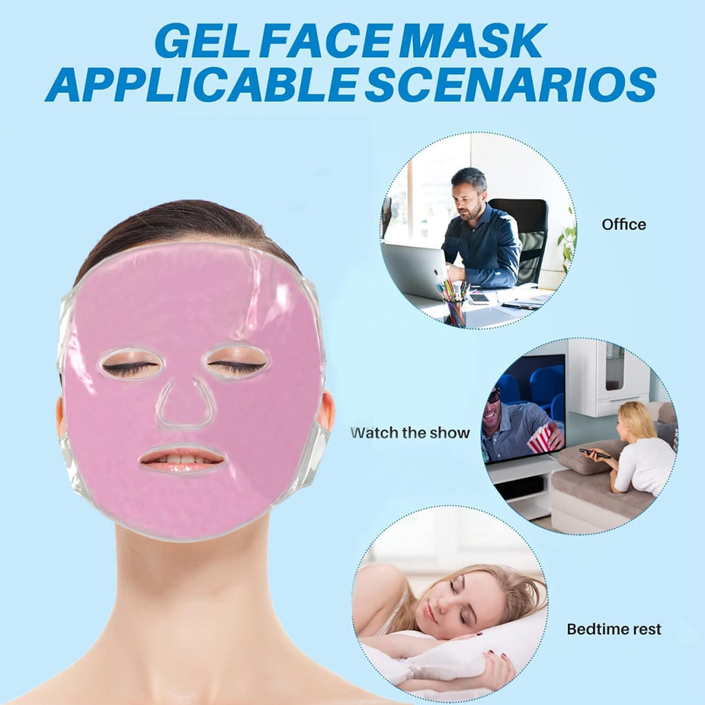 SportEmblema Ice Face Mask - Cooling Gel Face Mask for Puffy Eyes & Headache Relief, Hot Cold Therapy Compress for Facial Skincare, Post Laser Treatment, Sinus Pressure & Migraine, Reusable