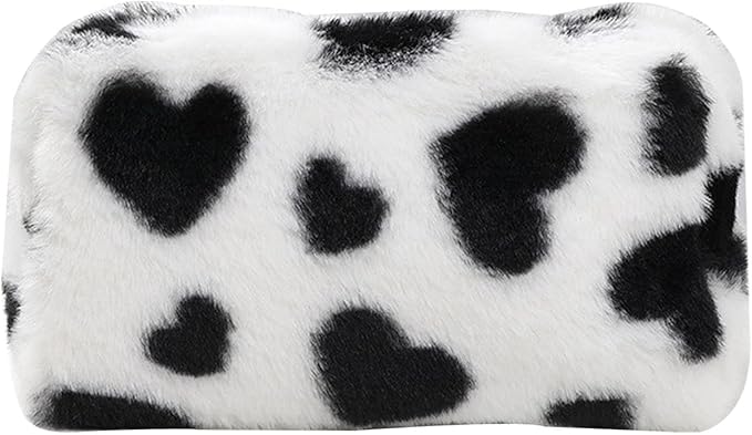 HABUAETY Makeup Bag Small Cosmetic Bags for Purse Women Girls Plush Simple Heart Make Up Pouch