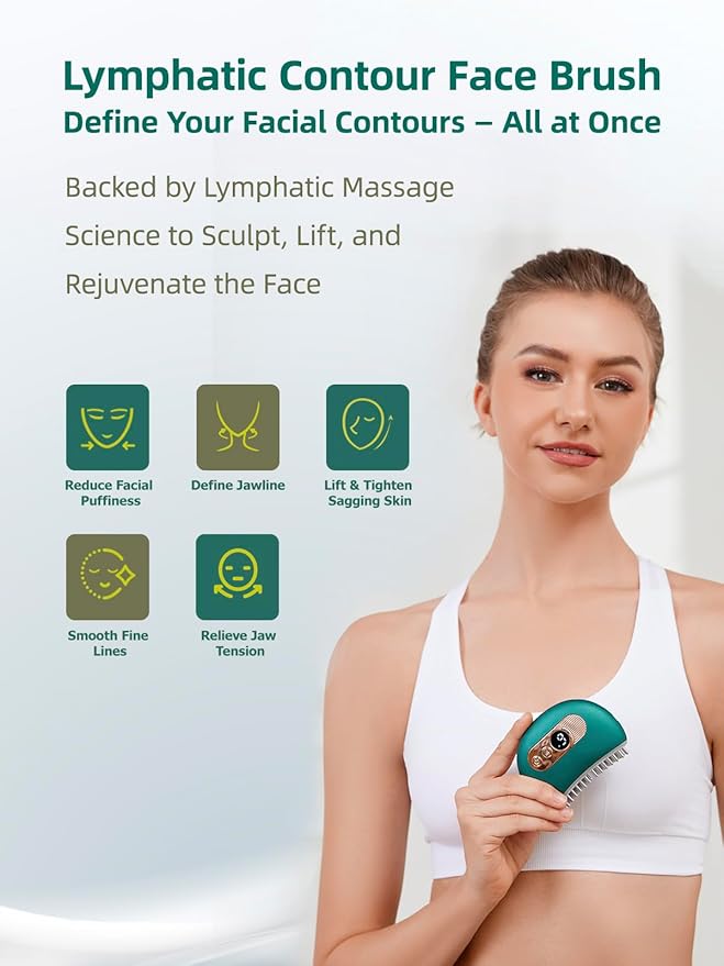 Kinbana Lymphatic Contour Face Brush – Face Massager for Lymphatic Drainage, Double Chin Reducer, and Facial Sculpting – Gentle Vibrating Lymphatic Drainage Tool for Jawline & Puffiness (Green)