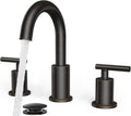 FORIOUS Oil Rubbed Bronze Bathroom Faucets 3 Hole, 8 in Widespread Bathroom Sink Faucet Bronze with Pop Up Drain, 3 Piece Vanity Faucet ORB with 24" CUPC Supply Hoses, 6" to 10" Sink Restroom Remodel