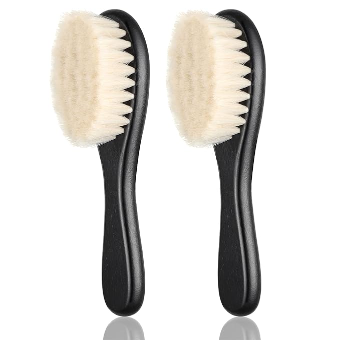Shappy 2 Pieces Barber Fade Brush Men Beard Brush Neck Duster Cleaning Grooming Tool Soft Beard with Wooden Handle for Barber Hair Cutting Kits(Black)