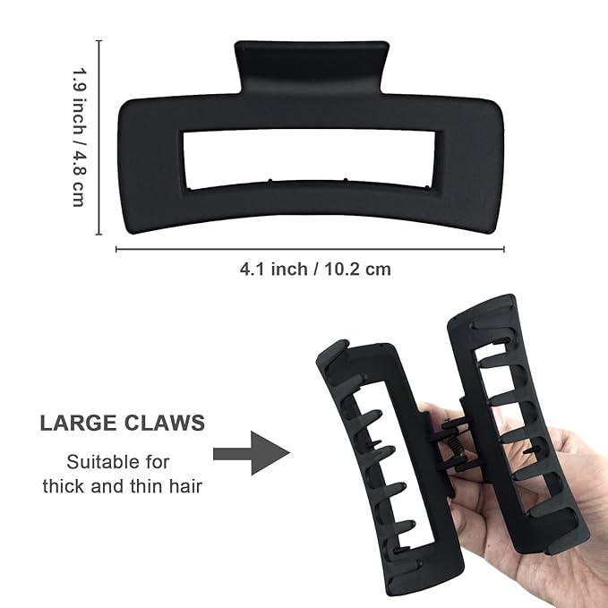 Large Hair Claw Clips for Thick Hair, Hair Clips for Women and Girls, Big Hair Jaw Clips Strong Hold Banana Clips for All Hair Types (Black, 1 Pack)