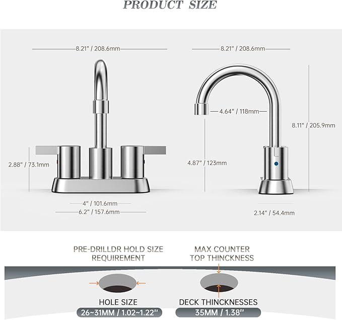 Phiestina Brushed Nickel 4 Inch 2 Handle Centerset Lead-Free Bathroom Sink Faucet 2 Pack, with Copper Pop Up Drain and Water Supply Lines,BF15-1-BN-2PACK