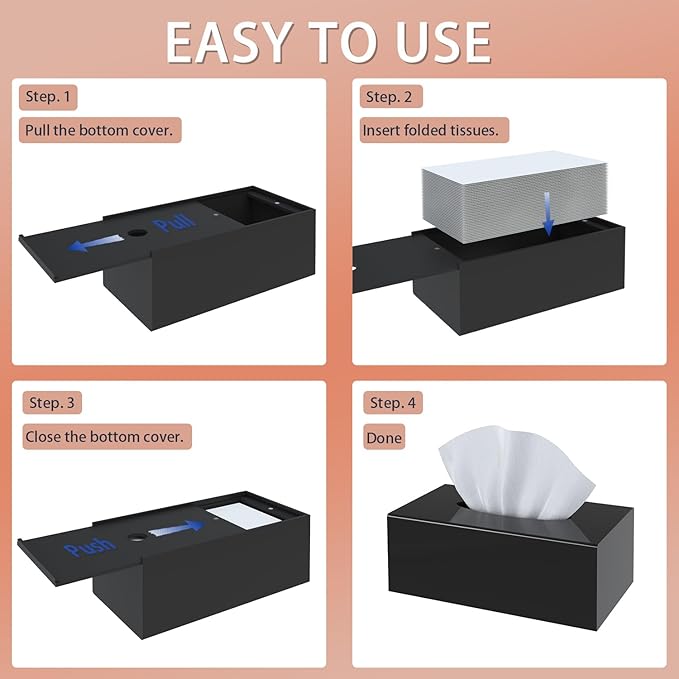 SILUT Tissue Box Cover, Tissue Box Cover Rectangle, Stylish Tissue Box Holder, Facial Tissue Holder for Bathroom, Kitchen Vanity, Countertops, Dressers, Night Stand - Shiny Black