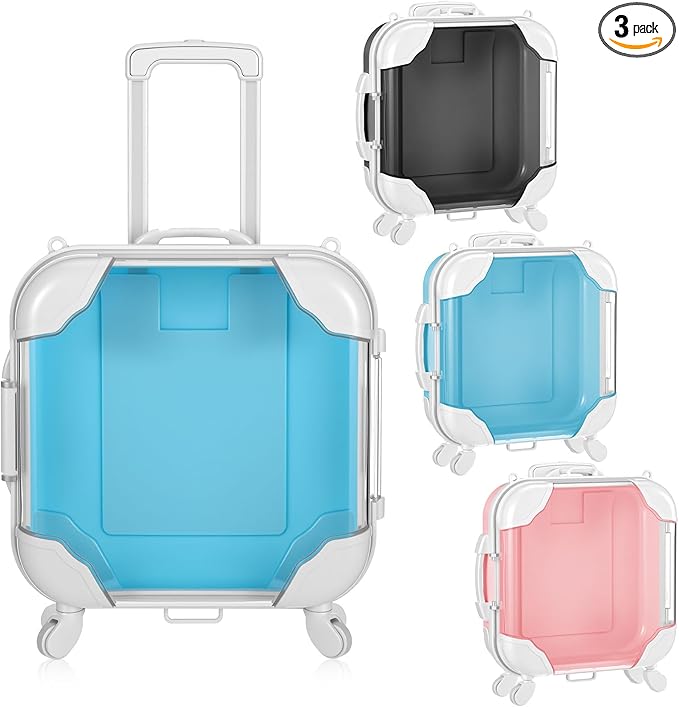 Honeydak 3 Pcs Mini Plastic Suitcase False Eyelashes Tray Luggage Trolley Candy Box Clear Suitcase Packaging Party Favor Box for Jewelry Cosmetic Hairpins Storage (Mixing Color,5.3 x 2 x 4.7 Inches)