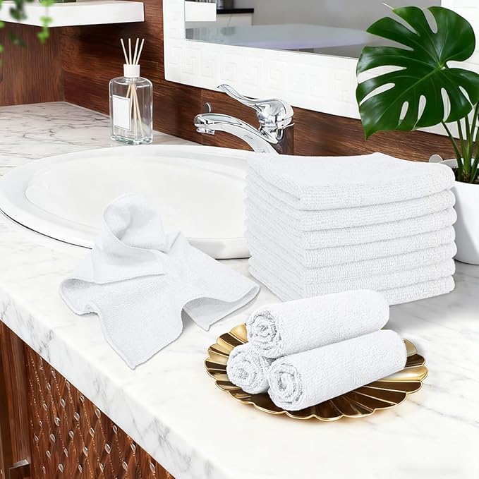 Orighty Washcloths, 20 Pack Microfiber Face Towels, Highly Absorbent and Soft Feel Wash Cloths & Hand Towels for Bathroom, Hotel, Spa, and Gym, 11.5x11.5 Inch, White