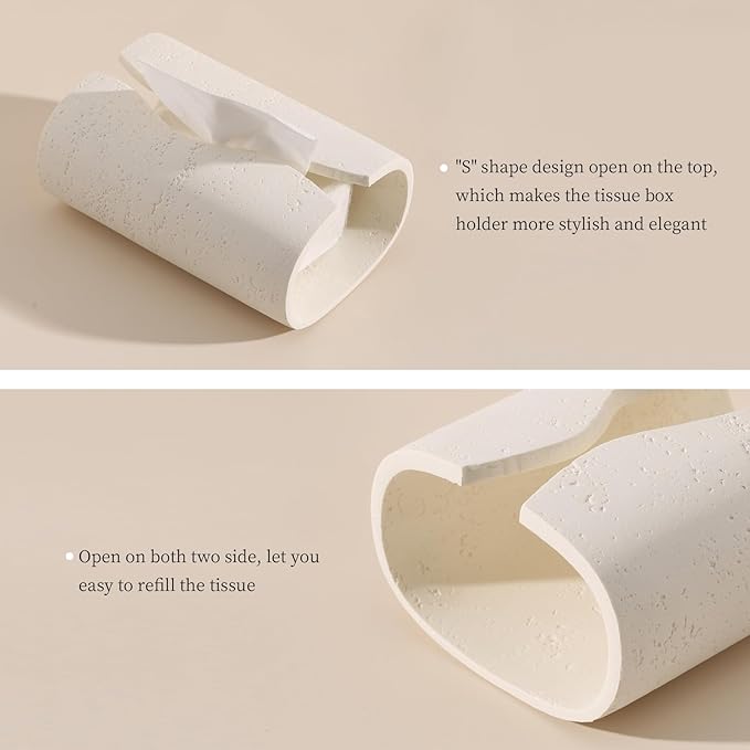 Haocoott Tissue Box Cover Rectangle, Travertine Look, Curved Open, Cream