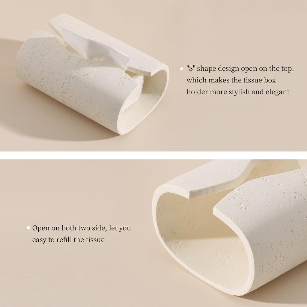 Haocoott Tissue Box Cover Rectangle, Travertine Look, Curved Open, Cream