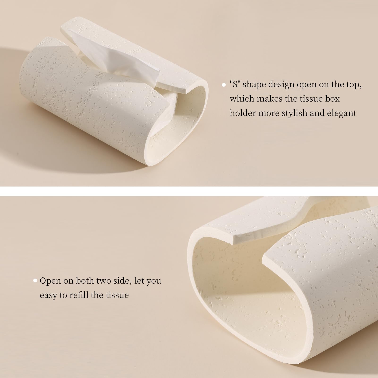 Haocoott Tissue Box Cover Rectangle, Travertine Look, Curved Open, Cream