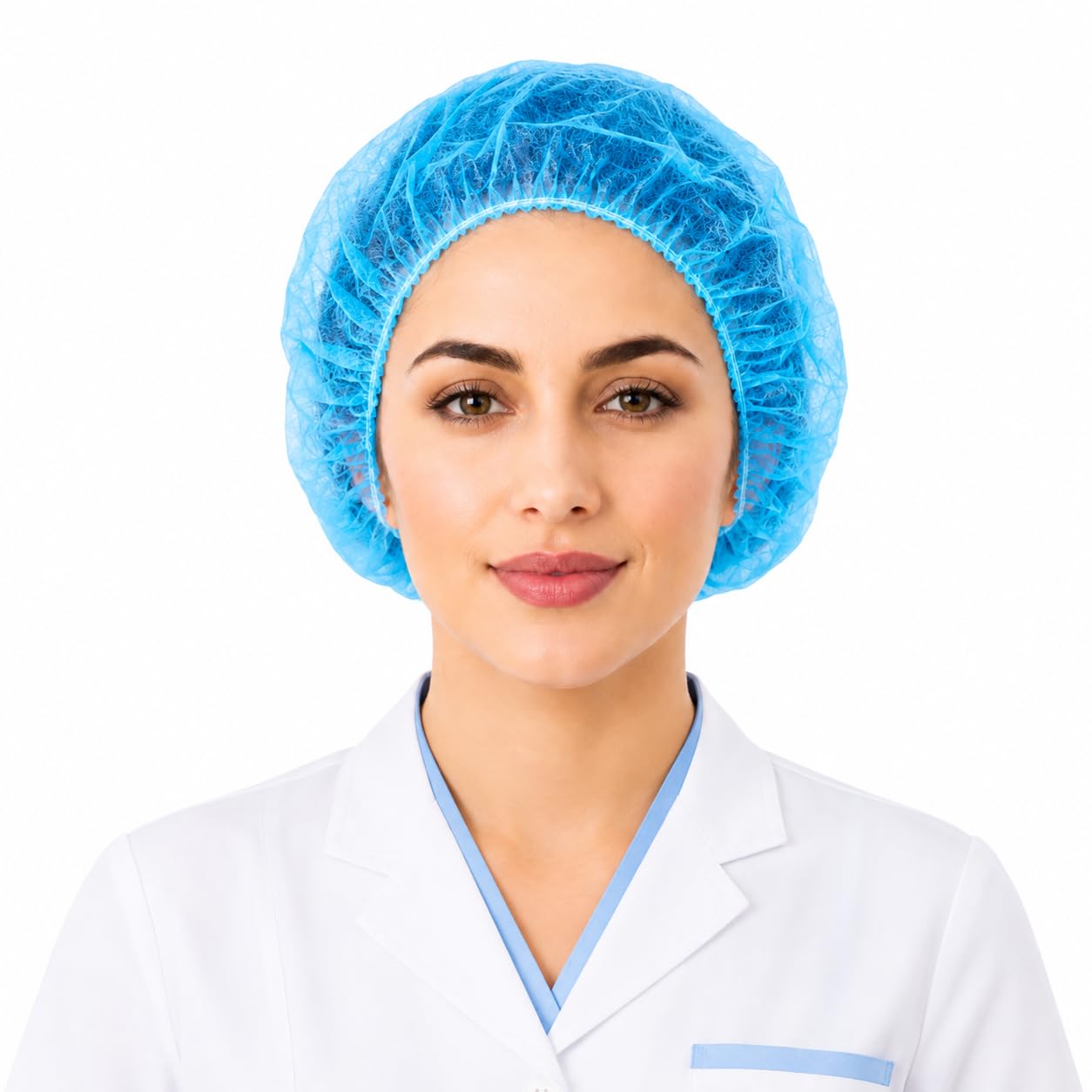 Disposable Bouffant Caps, 21inches Hair Net, Elastic Dust Cap for Food Service, Kitchen Head Cover (Blue)